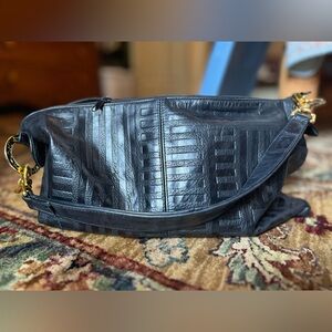 Slouchy Black Embossed Shoulder Bag